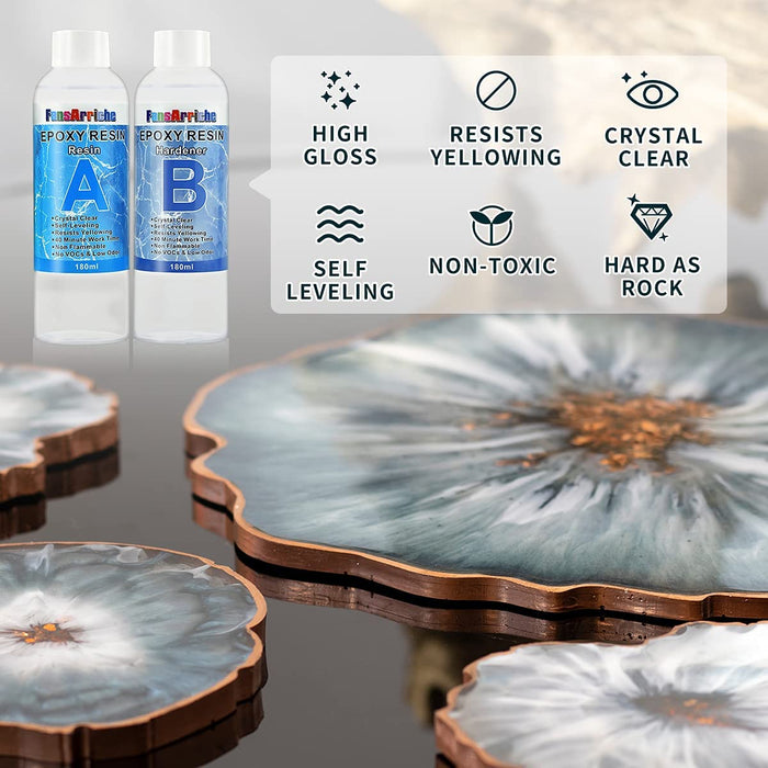 Epoxidharz, transparent, ungiftig, 385 g/360 ml, 1: 1 Verhältnis aus kristallinem Gießharz, für Holz, künstlerische Kreationen, Restauration