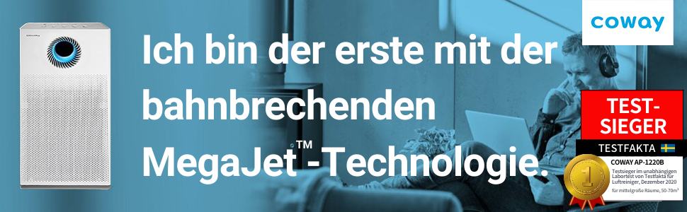 AIRMEGA Jet Luftreiniger AP-1220B GreenHEPA Technologie Entfernt 99,999 Prozent der Partikel bis zu 0,01 µm*, Pollen, Bakterien, Schimmel und Aerosole