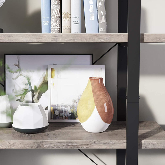 Bücherregal, stabiles Standregal mit 5 Regalebenen, Wohnzimmerregal im Industrie-Design, einfacher Aufbau, Wohnzimmer, Schlafzimmer, Büro, Greige