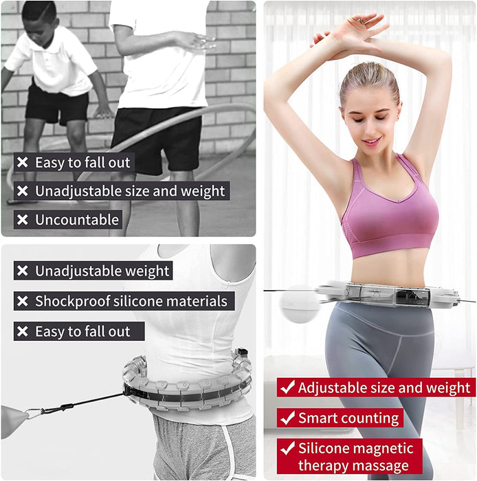 Smart Fitness Reifen, Smart Hula Hoop Reifen mit Zähler und Schwerkraftball, 16 Segmente Verstellbare Größe Nicht Fällt Hoola Hoop mit Massagenoppe