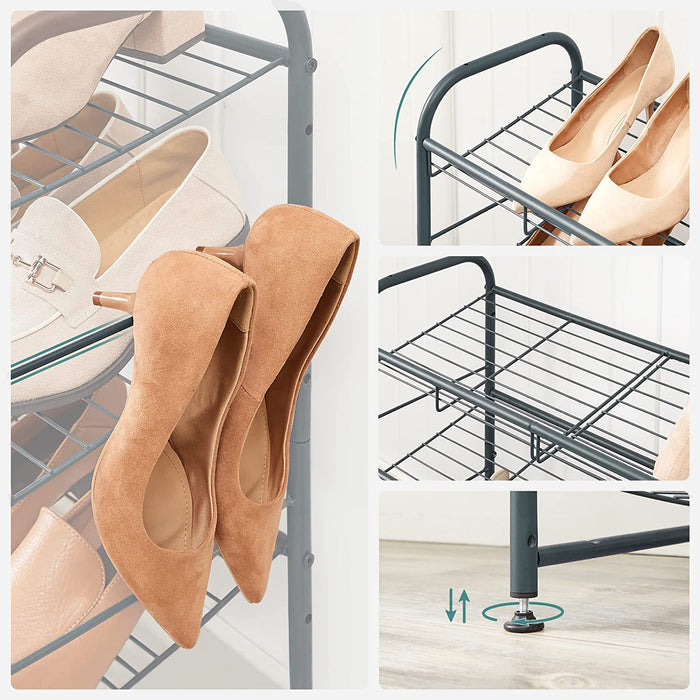 Schuhregal mit 4 Ablagen, stapelbarer Schuh-Organizer, für bis zu 16 Paar Schuhe, aus Stahl, 68,5 x 27,5 x 65 cm, für High Heels, Turnschuhe