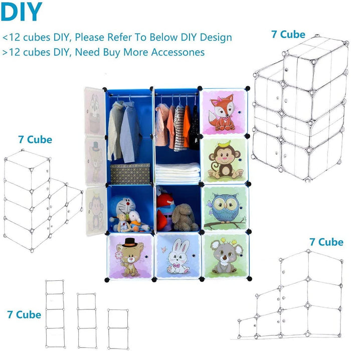 rweiterbares Kinderregal Kinder Kleiderschrank Stufenregal Bücherregal mit Türen & 2 Aufhängern, tiefere Fächer als normal (45 cm vs. 35 cm) 