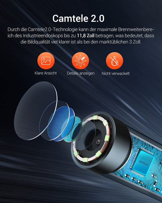 5.0MP Endoskop Kamera mit 4,5 Zoll IPS-Bildschirm, 1944P Digitales Endoskopkamera mit Licht, 8.5 mm dünne wasserdichte Inspektionskamera