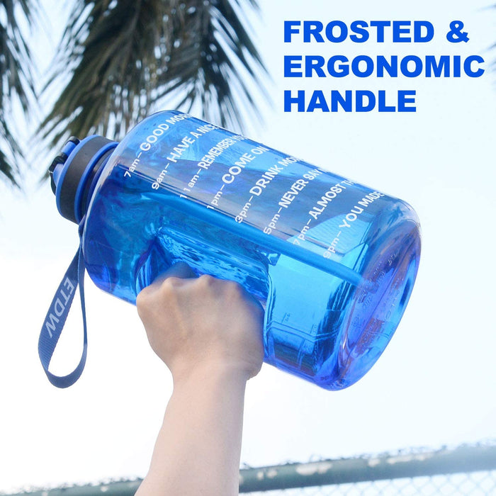 2,2 Liter Trinkflasche Sport mit Zeitangaben und Strohhalme, 2,2L Groß Sportflasche BPA Frei, Auto Wasserbehälter Auslaufsicher Sportflasche (Blue 2,2L)