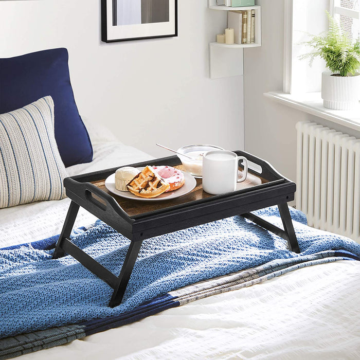 Betttablett, Frühstückstablett, Laptopständer, mit klappbaren Beinen aus Bambus, für Bett, Sofa, für Snacks, mit Halterung für Handy, Tablet