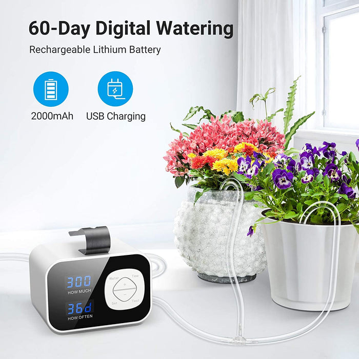 Automatisches Bewässerungssystem, DIY Automatisch Bewässerung Set mit 60-Tage-Timer, 33-Fuß-Schlauch-Tropfbewässerungsset USB-Gebühr für Topfpflanzen