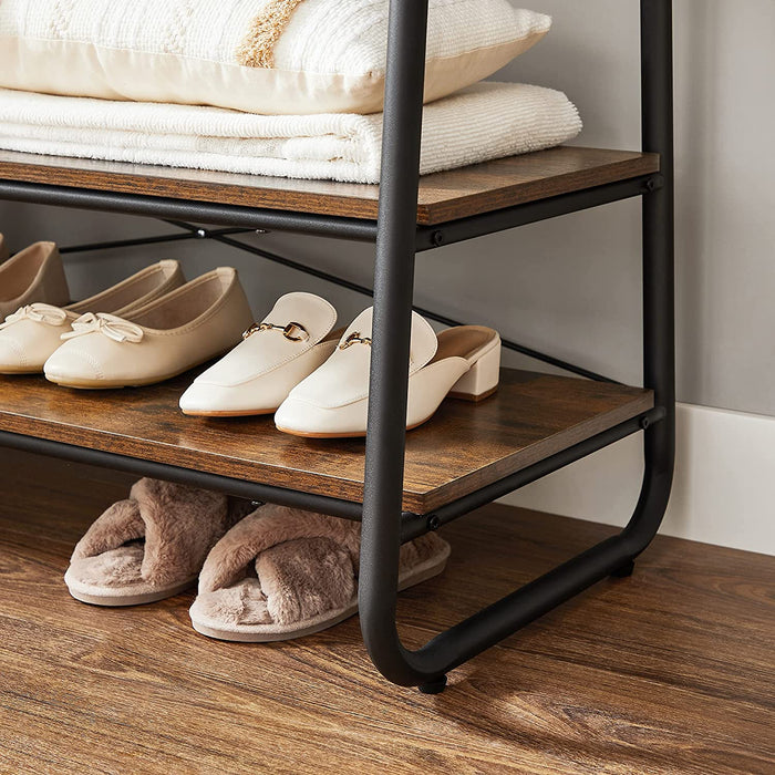 Kleiderständer, Garderobenständer, Garderobe, 2 Ablagen, 6 Haken in S-Form, Stahlgestell, für Schlafzimmer, Flur, Eingangsbereich, Industrie-Design