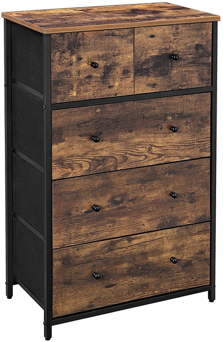 Kommode, Aufbewahrungsschrank, Stoffschubalden mit MDF-Front, Industrie-Design, für Flur, Wohnzimmer, vintagebraun-schwarz