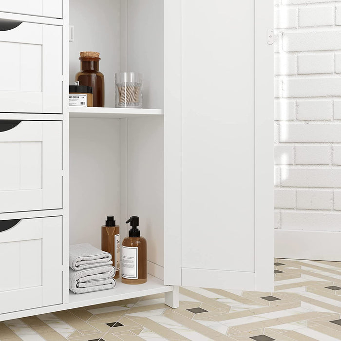 Sideboard Badezimmerschrank, Badschrank aus Holz Beistellschrank Kommode mit 4 Schubladen, Schranktür, verstellbare Regalebene, Wohnzimmer, Küche