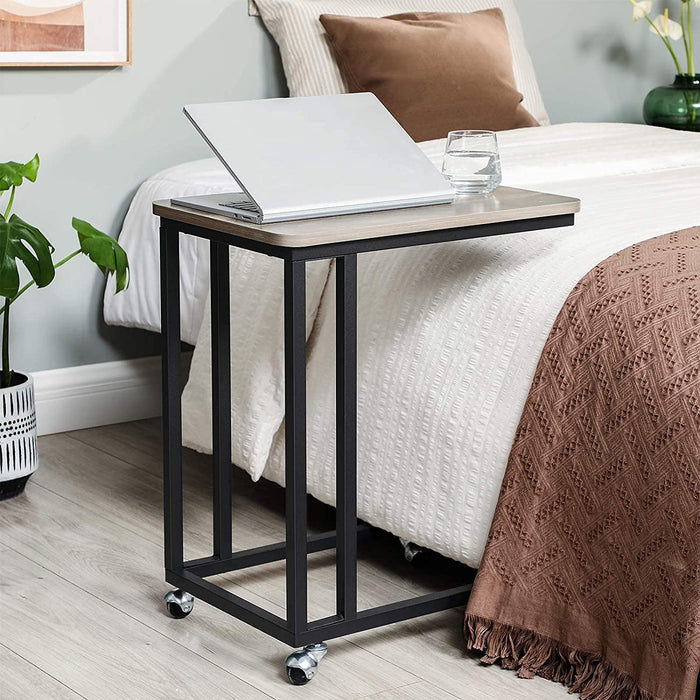 Beistelltisch, Sofatisch mit Rollen, C-Form, mobiler Kaffeetisch, 50 x 35 x 60 cm, Wohnzimmertisch mit Metallgestell, für Kaffee und Laptop
