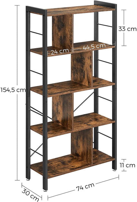 Bücherregal, Regal mit 4 Ebenen, Standregal, Bücherschrank, Büroregal, Industrie-Design, für Wohnzimmer, Büro, Arbeitszimmer, groß, Metallgestell