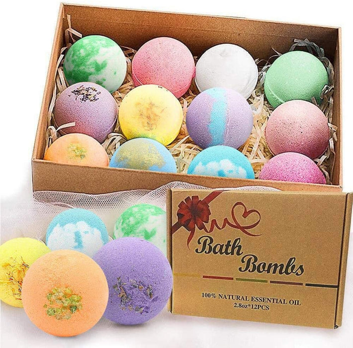 Badebomben Geschenkset Bio natürliche ätherische Öle, entspannen und befeuchten trockene Haut, 2,8 Unzen * 12 PCS BOENFU Luxus-Spa-Bomben