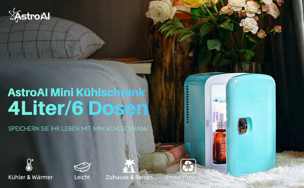 2 in 1 Mini Kühlschrank, 4 Liter Fridge mit Kühl- und Heizfunktion 12 Volt am Zigarettenanzünder und 220 Volt Steckdose für Autos, Büros Blau