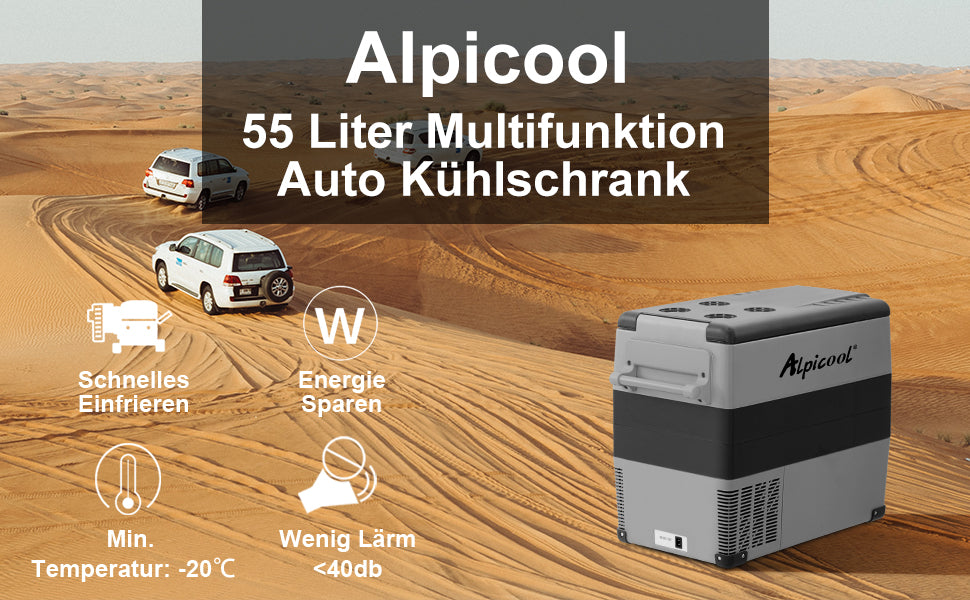Alpicool CF55 55 Liter Kühlbox 12V tragbarer Mini-Kühlschrank elektrische Gefrierbox klein Gefrierschrank für Auto camping, Lkw, Boot und Steckdose