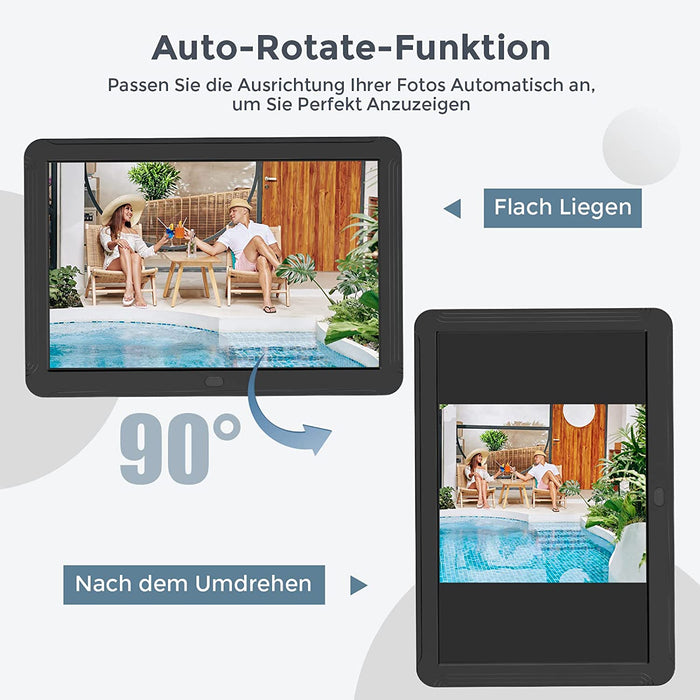 Digitaler Bilderrahmen 8 Zoll, Elektronischer Bilderrahmen mit 1920x1080P HD IPS Screen, Fernbedienung Einfache Einrichtung Video Musik Foto Kalender