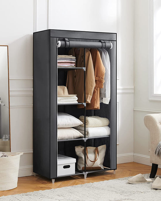 Stoffschrank, Kleiderschrank, 2 Kleiderstangen, 6 Ablagen, verschiedene Aufbaumöglichkeiten, 88 x 45 x 168 cm, für Schlafzimmer, Ankleidezimmer, grau
