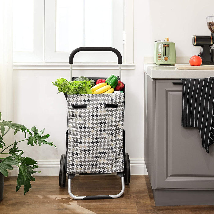 Einkaufstrolley, Einkaufswagen, mit Rädern, Fassungsvermögen 40 L, mit Taschen, leisen Rädern und Haken, 47 x 33 x 97 cm, stabil und robust