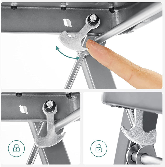 Klapptritt mit 3 Stufen, Trittleiter, Leiter, 20 cm breite Stufen, rutschfeste Gummimatten, mit Handlauf, bis 150 kg belastbar, grau-schwarz