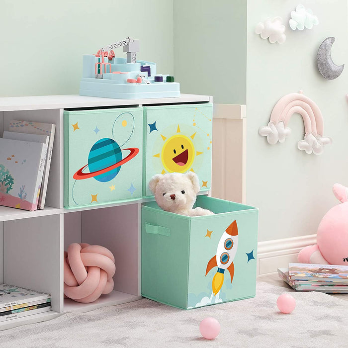 Aufbewahrungsbox kinder, 3er Set, Stoffboxen, 30 x 30 x 30 cm, Spielzeugbox, faltbar, mit 2 Griffen, für Kinderzimmer, Spielzimmer, Schlafzimmer, grün
