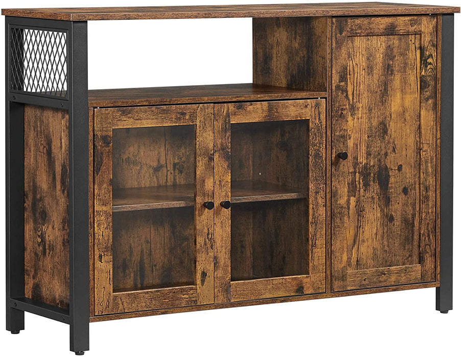 Sideboard, Küchenschrank, Aufbewahrungsschrank, mit 3 Türen, für Wohnzimmer, Küche, Esszimmer, 110 x 33 x 75 cm, Industriestil, vintagebraun-schwarz
