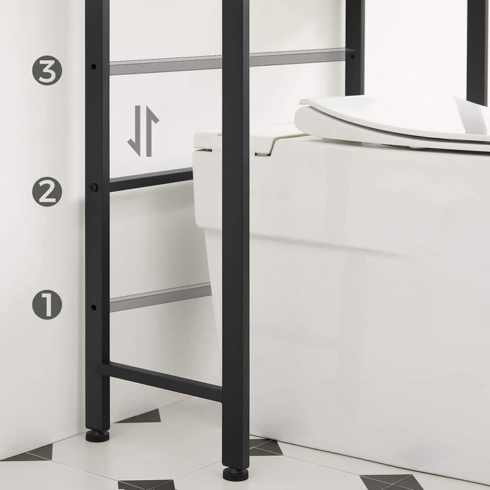 Toilettenregal, Badezimmerregal, Waschmaschinenregal, Badregal mit 3 offenen Ablagen, platzsparend, einfache Montage, Industrie-Design, Greige-schwarz