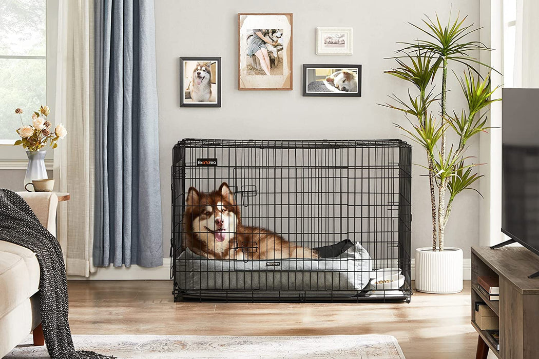 Hundekäfig, Hundebox, klappbar, 122 x 74,5 x 80,5 cm, schwarz