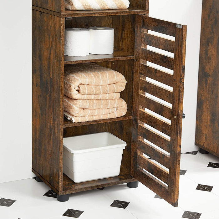 Badezimmerschrank, Hochschrank, Badschrank, 3 offene Fächer, 2 verstellbare Einlegeböden hinter der Tür, Aufbewahrungsschrank, für Badezimmer