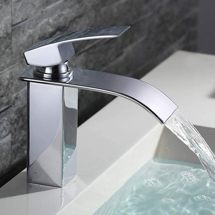 Wasserfall Wasserhahn Bad, Wasserhahn Waschbecken für Badzimmer, Einhandmischer Spülbecken Waschtischarmaturen, Keramikventil