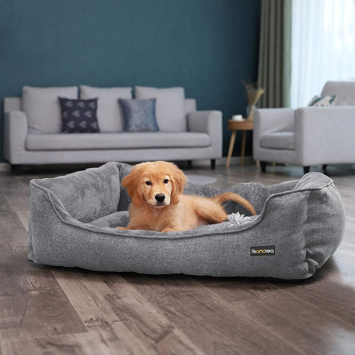 XXL Hundebett, Hundesofa, Bezug abnehmbar und maschinenwaschbar, kuscheliger Hundekorb, grau