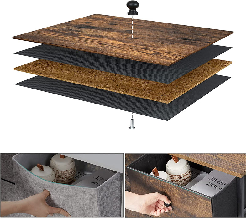 Kommode, Aufbewahrungsschrank, Stoffschubalden mit MDF-Front, Industrie-Design, für Flur, Wohnzimmer, vintagebraun-schwarz