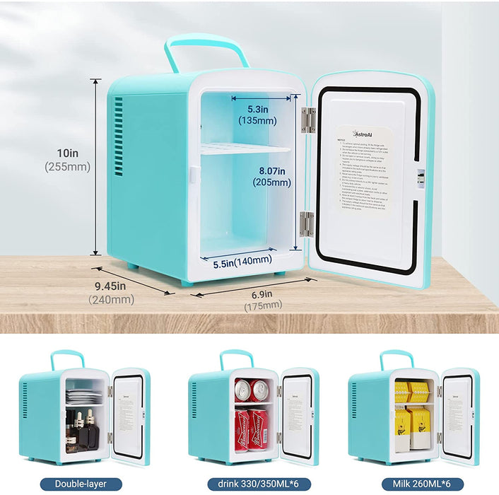 2 in 1 Mini Kühlschrank, 4 Liter Fridge mit Kühl- und Heizfunktion 12 Volt am Zigarettenanzünder und 220 Volt Steckdose für Autos, Büros Blau