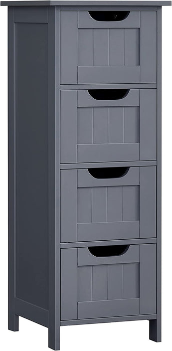 Badezimmerschrank, schmaler Badschrank aus Holz mit 4 Schubladen, 30 x 30 x 82 cm, Wohnzimmer, Schlafzimmer, Flur, tief, freistehend, Grau