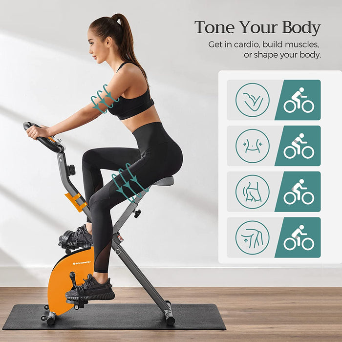 Heimtrainer, Fitnessbike, zusammenklappbares Fitnessfahrrad, 8 magnetische Widerstandseinstellungen, mit Bodenmatte, Pulsmessung, Handyhalterung