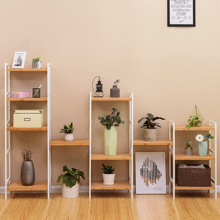 Bambusregal, Küchenregal, Badregal, Bücherregal, Standregal mit 3 Ablagen, 45 x 31,5 x 80 cm, für Bad, Küche, Wohnzimmer, Schlafzimmer, Balkon, naturfarben-weiß