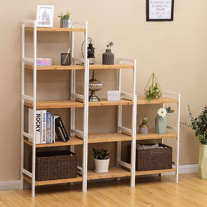 Bambusregal, Küchenregal, Badregal, Bücherregal, Standregal mit 3 Ablagen, 45 x 31,5 x 80 cm, für Bad, Küche, Wohnzimmer, Schlafzimmer, Balkon, naturfarben-weiß