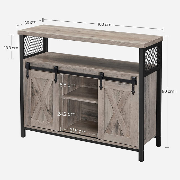 Sideboard, Küchenschrank, Aufbewahrungsschrank, mit 2 Schiebetüren, verstellbare Ablage, industriell, für Wohnzimmer, Greige-schwarz