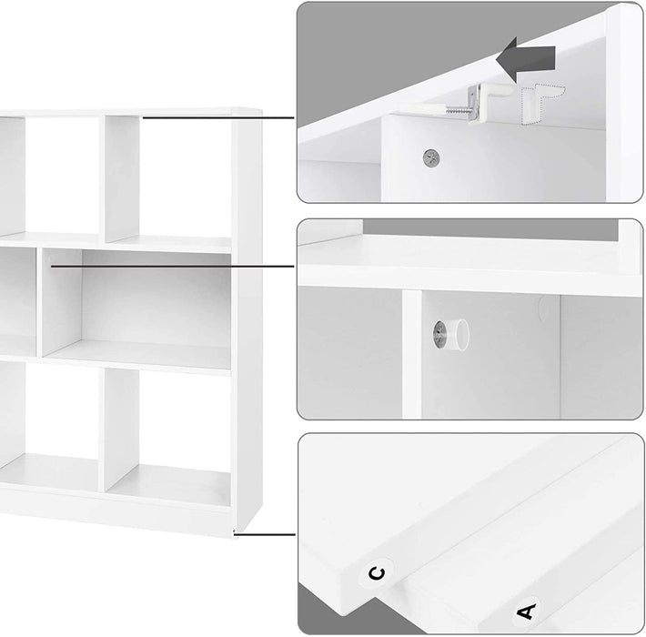 Bücherregal, Würfelregal, Standregal, mit offenen Fächern, für Wohnzimmer, Arbeitszimmer, Kinderzimmer, Büro, als Raumteiler, 97,5 x 30 x 100 cm weiß
