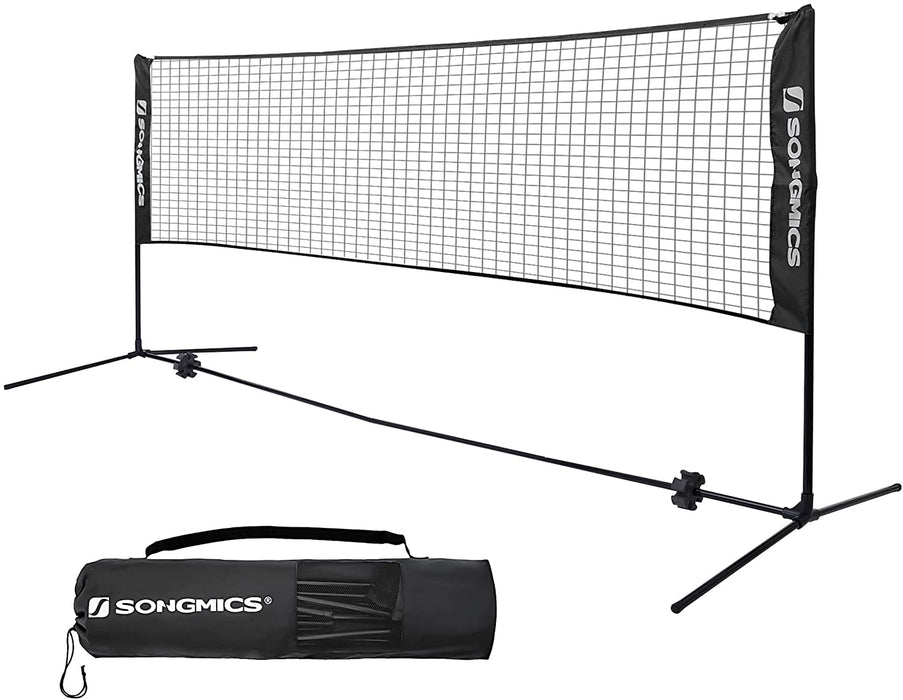 Badmintonnetz, Tennisnetz, höhenverstellbar, Set bestehend aus Netz, stabilem Eisen-Gestell und Transporttasche 3m