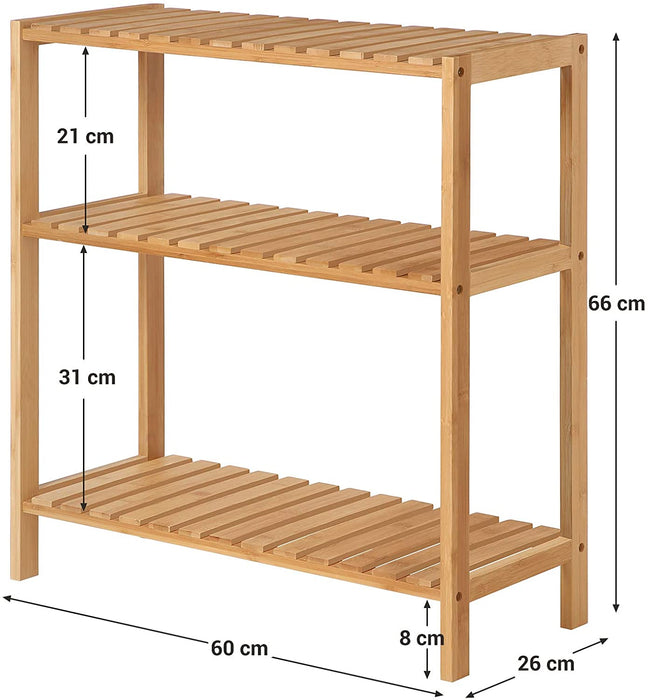 Badezimmerregal, Badregal, Küchenregal, Schuhregal, Bambus Standregal, 60 x 26 x 66 cm ideal für Bad, Wohnzimmer, Flur, Küche, Balkon