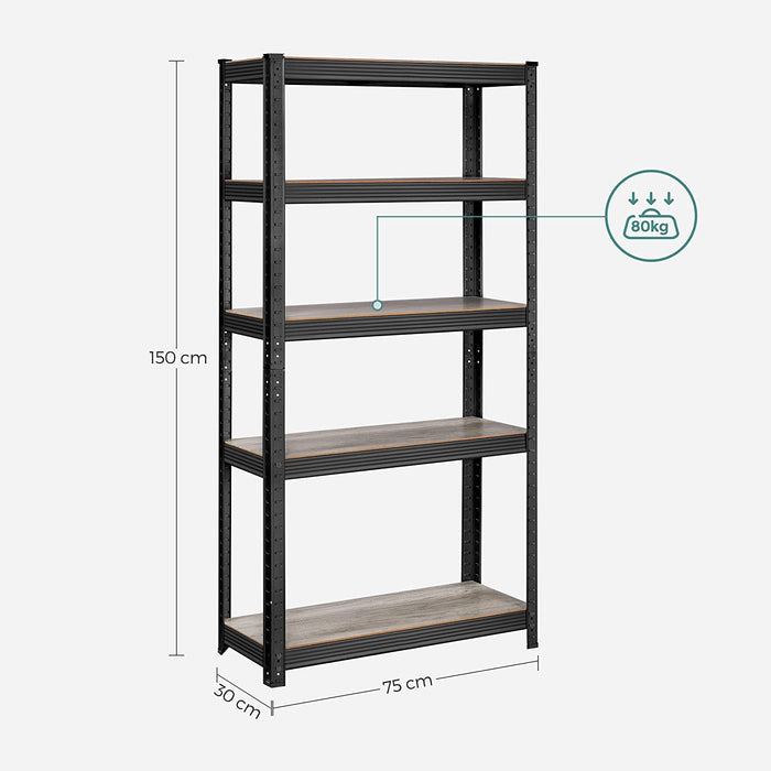 Schwerlastregal, 2er Set, Bücherregal, Lagerregal, Standregal, 5 Ablagen, 150 x 75 x 30 cm, bis 400 kg belastbar, verstellbare Ablagen
