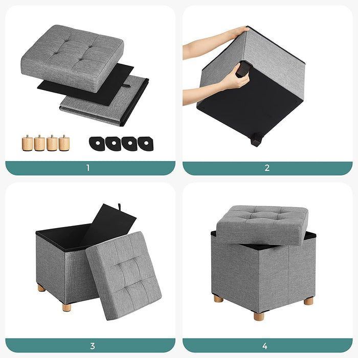 Sitzhocker, Faltbare Sitztruhe, gepolstert, mit Deckel, Füße aus Massivholz, platzsparend, bis 300 kg belastbar, für Wohnzimmer, Flur, Kinderzimmer