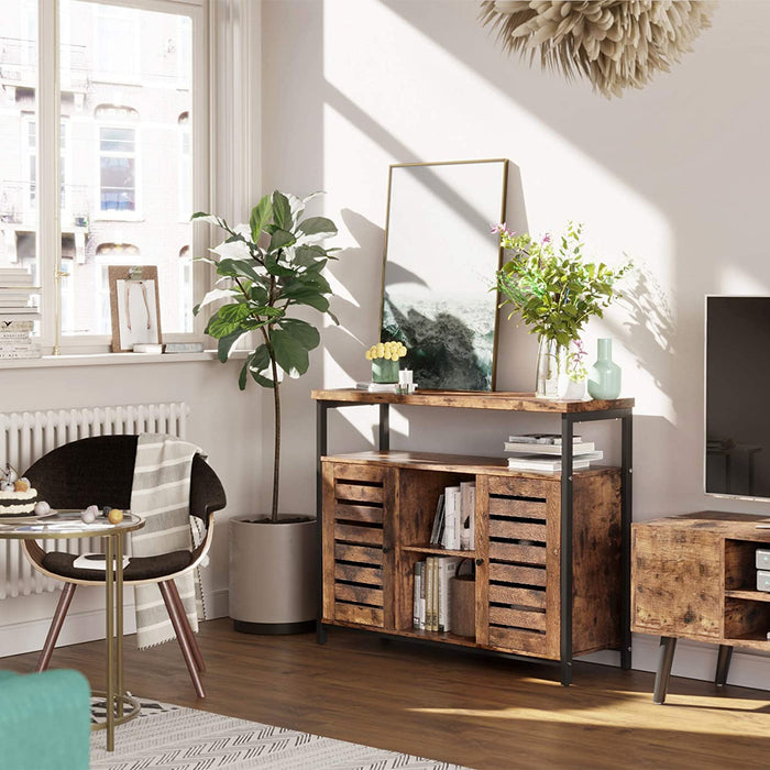 Sideboard, Beistellschrank, Küchenschrank mit offenen Regalfächern, Flurschrank, Kommode mit Lamellentüren, Wohnzimmer, Esszimmer, Büro, Flur