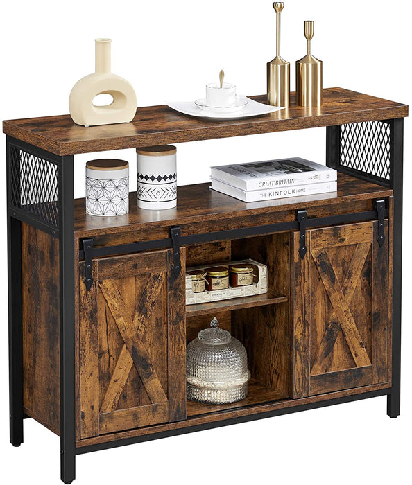Sideboard, Küchenschrank, Aufbewahrungsschrank, mit 2 Schiebetüren, verstellbare Ablage, industriell, für Wohnzimmer, vintagebraun-schwarz