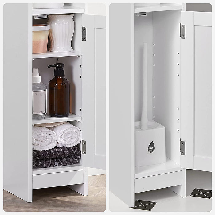 Toilettenschrank, Badezimmerschrank, Badschrank, schmales Badregal, verstellbare Ablagen, platzsparend, einfache Montage, weiß