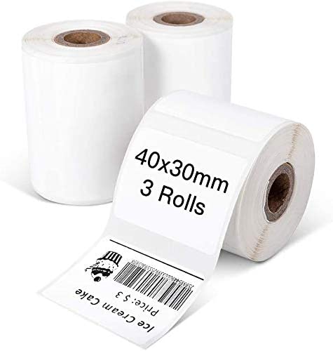 Thermo-Etiketten, selbsthaftende Multifunktions-Etiketten für Phomemo M110/M200 Etikettendrucker, 40 x 30 mm, 3 Rollen, 230 Etiketten/Rolle, Weiß