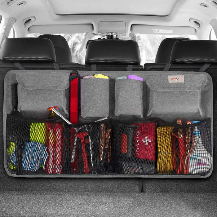 kofferraum organizer auto - 3rd Gen [doppelte Kapazität] organizer auto, ausgestattet mit [Starkes elastisches Netz & 4 Zauberstabstruktur], kofferraumtasche, autotasche kofferraumtasche (Grau)