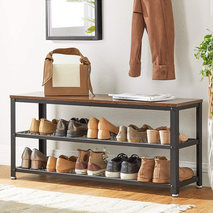 Schuhbank, Schuhregal mit 2 Ablagen, Aufbewahrung für Schuhe, 100 x 30 x 45 cm, für Eingangsbereich, Flur, Wohnzimmer, Metallgestell, Industrie-Design