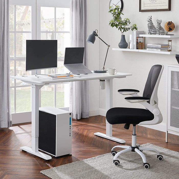 Höhenverstellbarer Schreibtisch elektrisch, Tischgestell, Schreibtischständer mit Motor, stufenlos verstellbar, 140 x 70 x (73-114) cm, Stahl, weiß
