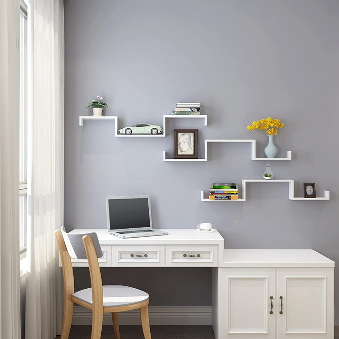 Wandregal, 3er Set, Schweberegal, 30/35/40 cm, Hochglanzoberfläche, dekorativ, kreativ, für Schlafzimmer, Wohnzimmer, Küche und Flur, weiß