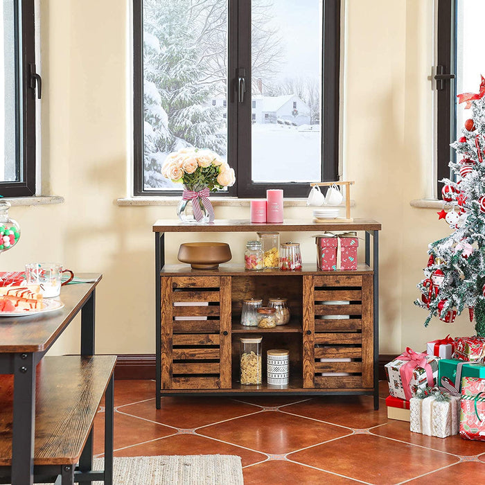 Sideboard, Beistellschrank, Küchenschrank mit offenen Regalfächern, Flurschrank, Kommode mit Lamellentüren, Wohnzimmer, Esszimmer, Büro, Flur